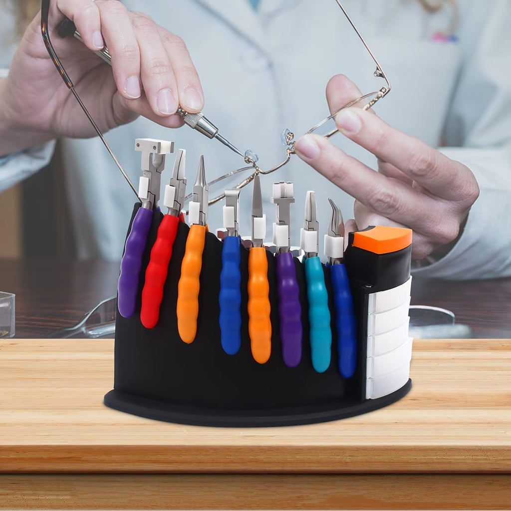 Optical Eyeglass Tool Kit Professional Glasses Repair Kit with 6 Magnetic Eyeglass Screwdrivers, 8 Eyeglass Pliers and Stand Holder, Optical Tools Eyeglass Adjustment Tools