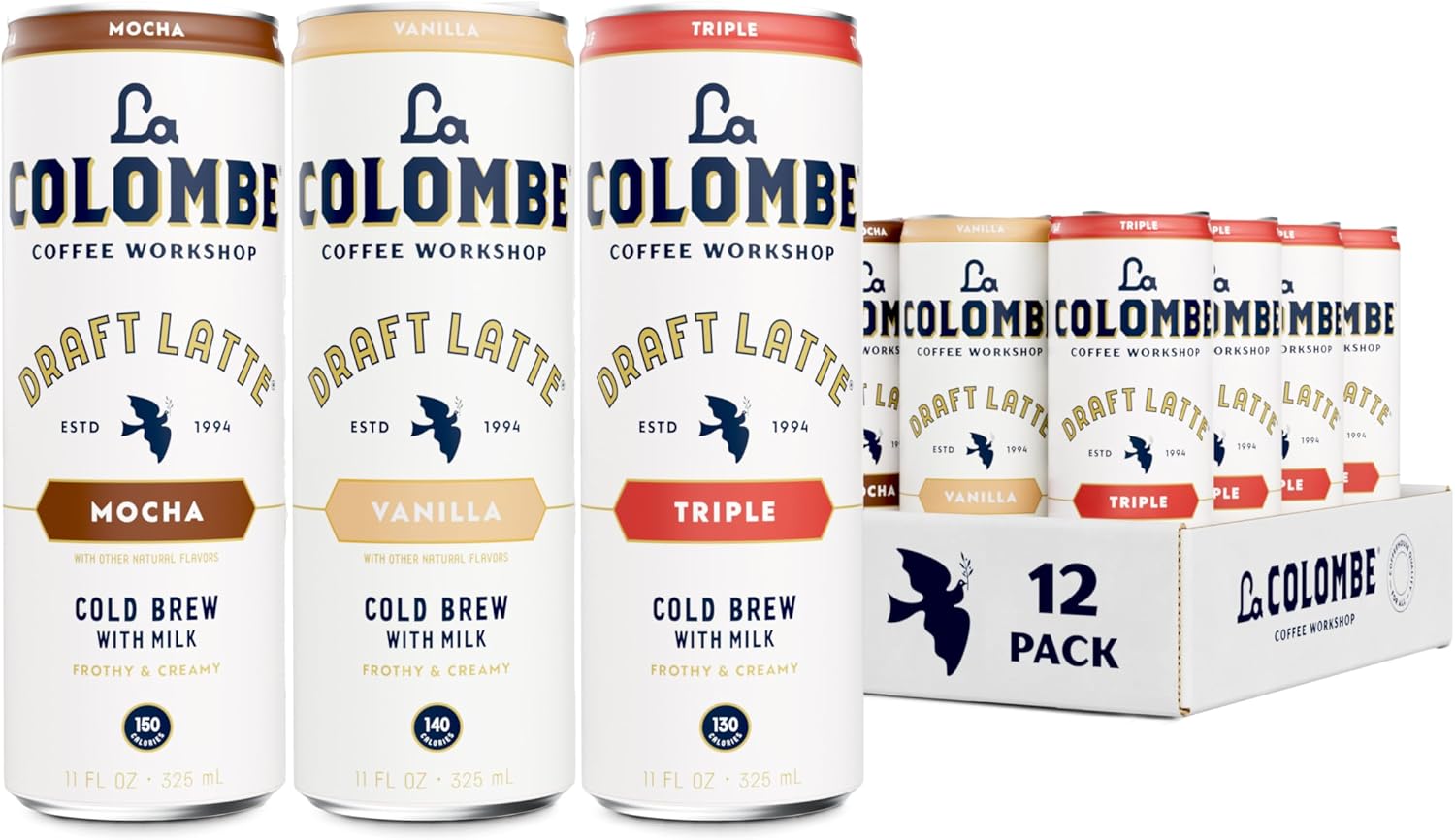 La Colombe draft Latte Variety Pack, 11 fl oz cans (Pack of 12), Includes Triple, Vanilla & Mocha Latte, Coffeehouse Quality, Ready-to-Drink, On-the-Go