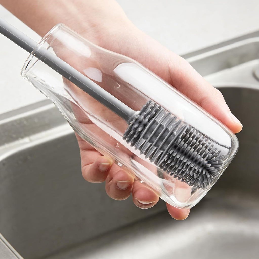 Flexible Silicone Cup Brush – Long-Handle Tool for Deep Cleaning Bottles & Narrow Necks-Grey