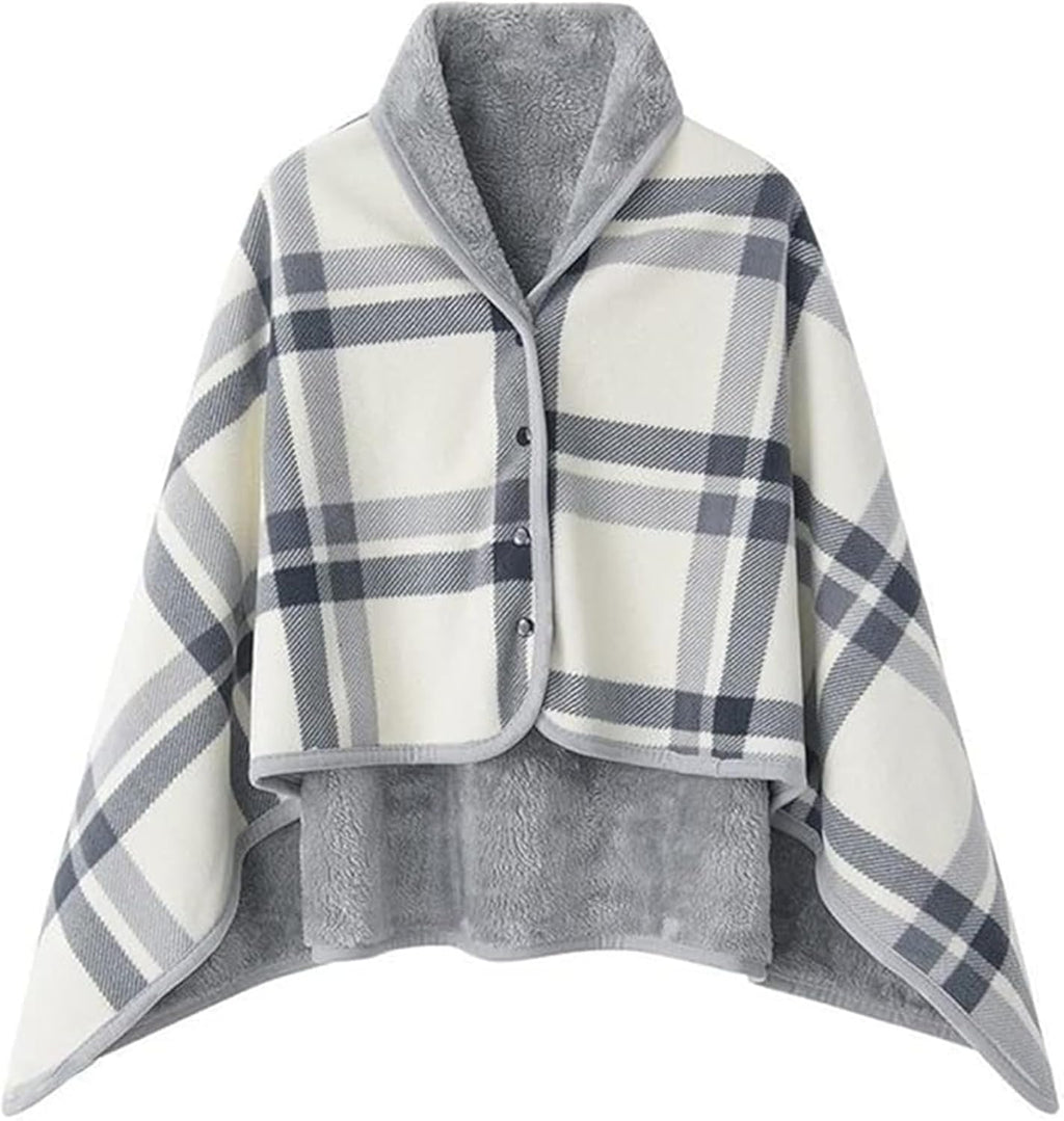 Fleece Wearable Blanket,Comfy Warm Wrap Shawl Poncho Throw with Buttons,Office Chair Lap Sofa Bed Travel Cape Cover