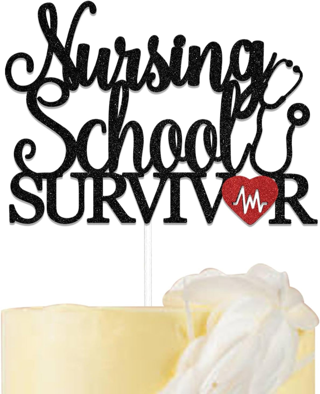 Nursing School Survivor Cake Topper 2025 Nurse Graduation Cake Decorations Congrats BSN/RN Cake Topper Medical School Grad Party Decor Supplies Black Red