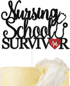Nursing School Survivor Cake Topper 2025 Nurse Graduation Cake Decorations Congrats BSN/RN Cake Topper Medical School Grad Party Decor Supplies Black Red