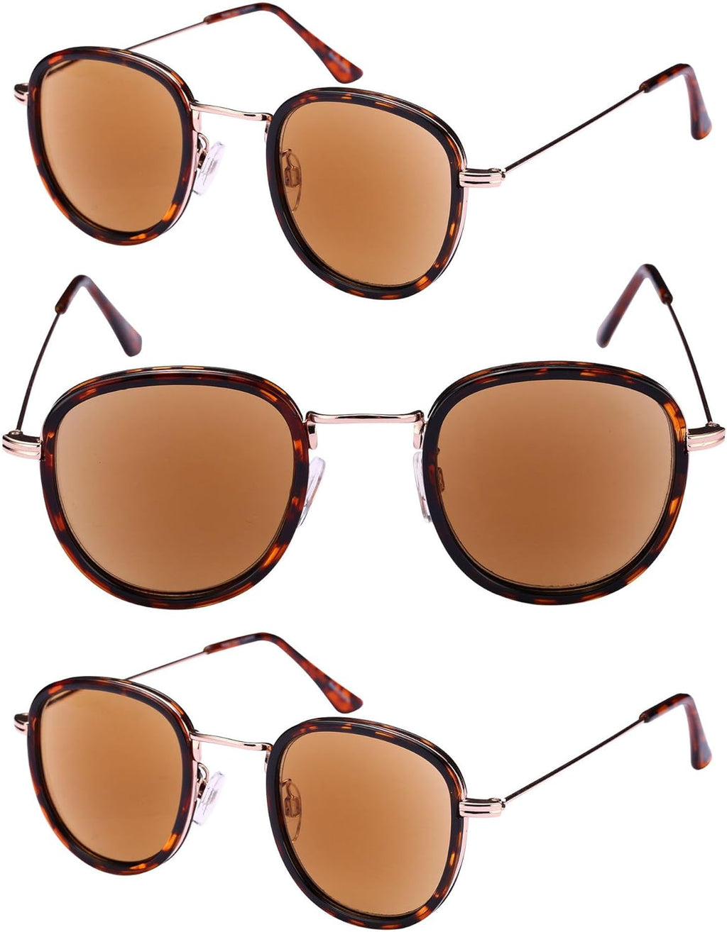 Mass Vision 'The Esteemed' Ultralight Unisex Round Frame Sunglasses + Full Lens Reader (No Bifocal) - UV400 Coverage (3 Pack)