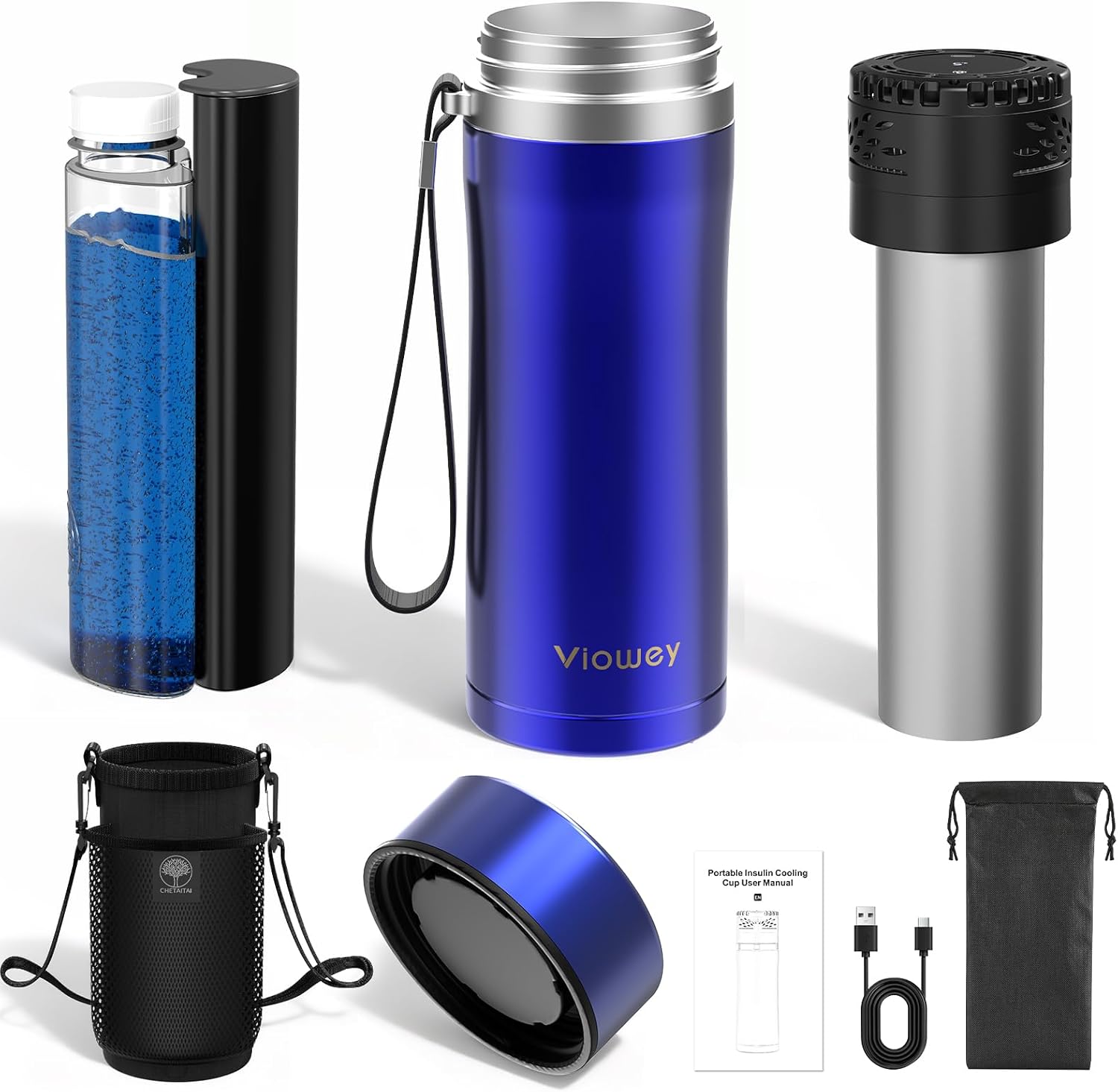 Viowey Insulin Pen Cooler Vial Travel Case TSA Approved Chargeable, Portable Electric Diabetes Medication Cooler for Travel 35-77°F Custom & Display Temperature Medical Cooler