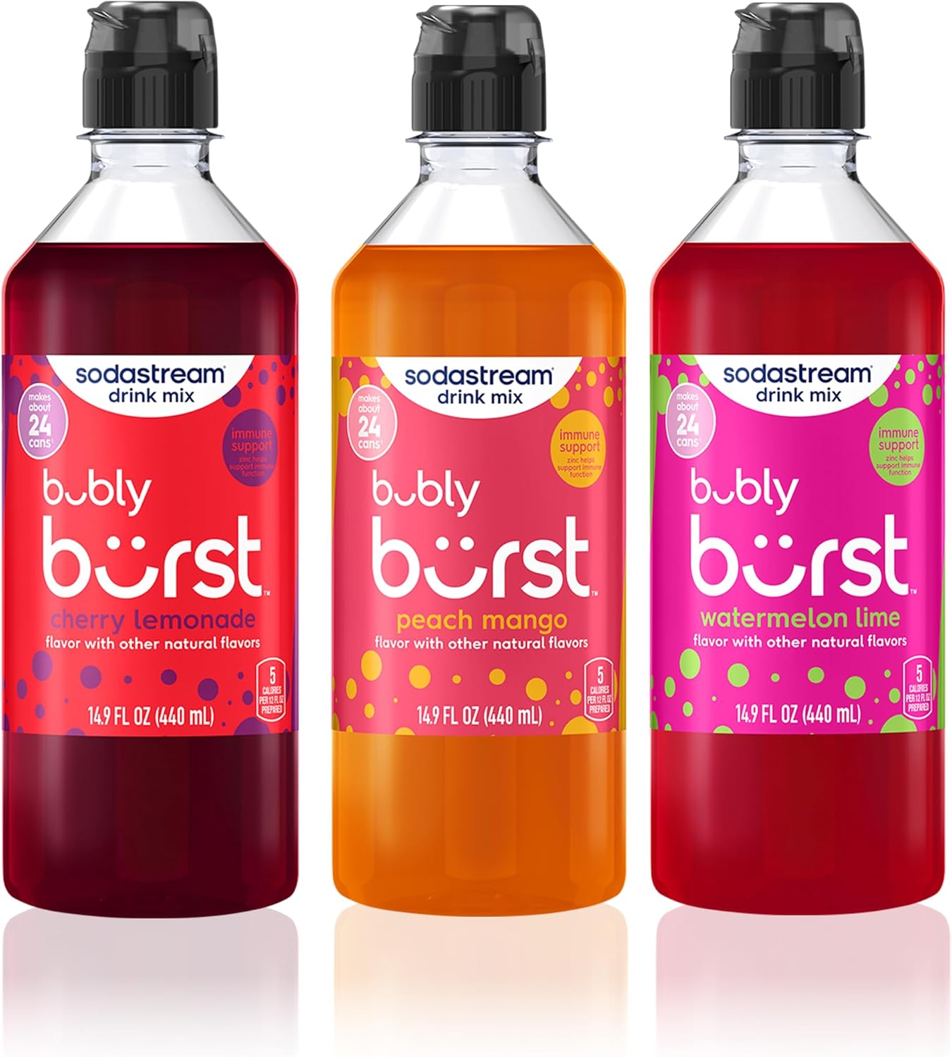 SodaStream Bubly Burst Variety Pack, New Pour Bottle Drink Mix (440ml, Pack of 3)