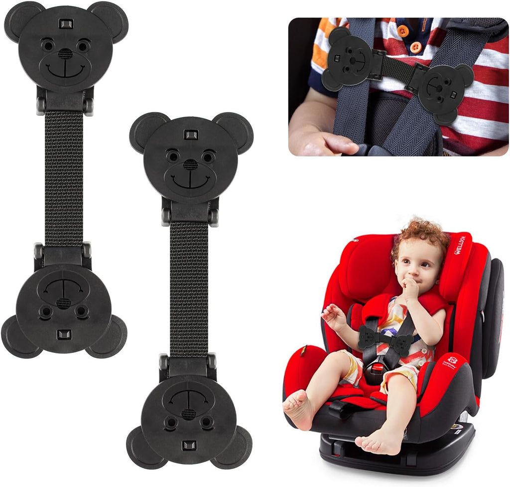 Anti Escape Strap Lock Baby Harness Chest Clip, Baby Safety Strap Prevent Children/Kids Taking Their Arms Out of High Chairs/Strollers/Baby Reins(2 Pack, Bear-Shaped)