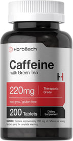 Horbäach Caffeine Pills 200mg | with Green Tea | 200 Tablets | Vegetarian, Non-GMO & Gluten Free