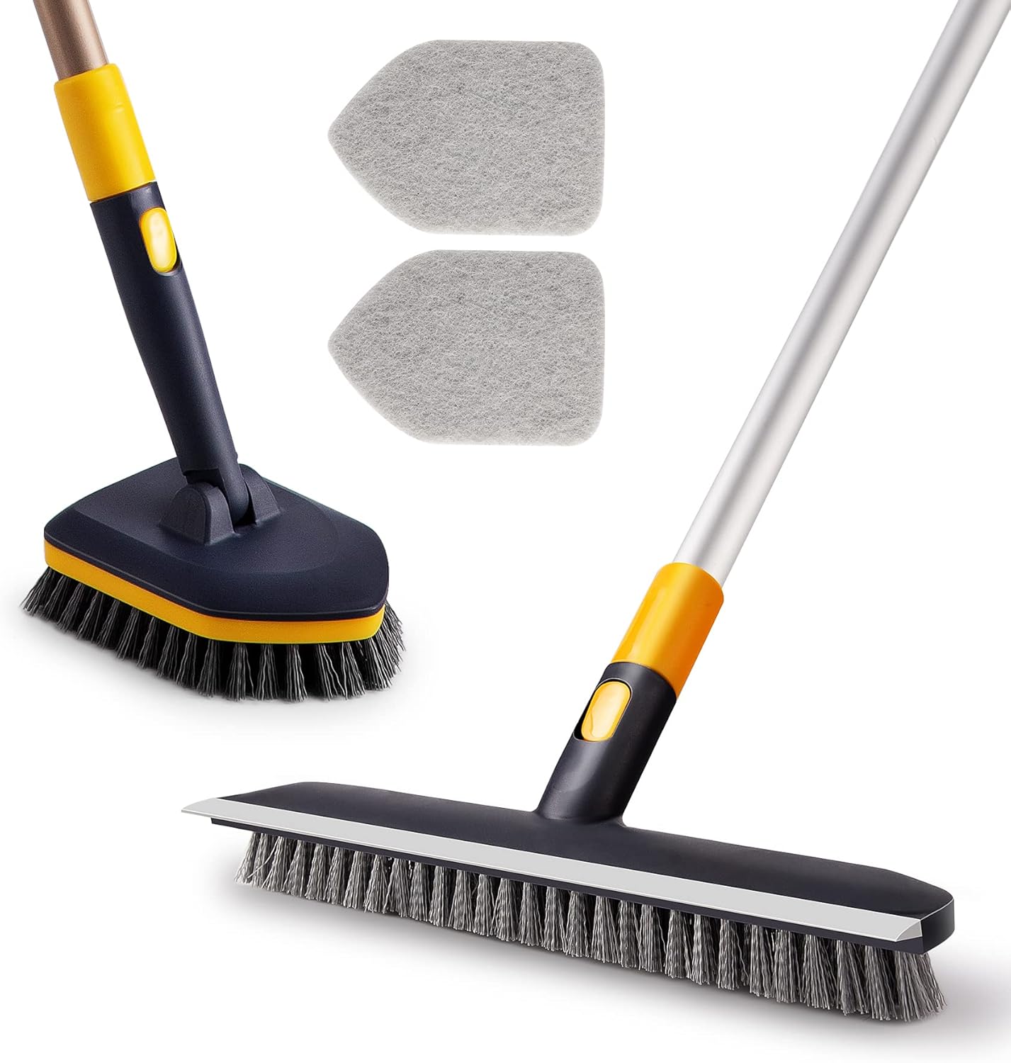 Yocada Floor Scrub Brush Tub Tile Scrubber Brush Set Telescopic Handle 2 in 1 for Cleaning Bathroom Kitchen Toilet Wall Tub Tile Sink Non-Scratch