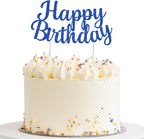 BEISHIDA Blue happy birthday Cake Topper, Happy Birthday Cake Bunting Decor,Birthday Party Decoration Supplies，Photo Booth Props