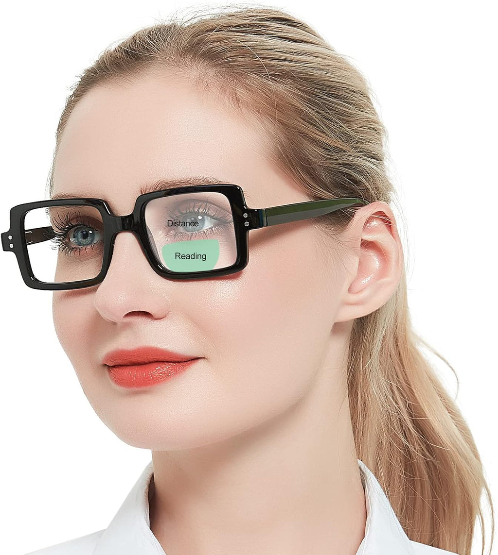 OCCI CHIARI Bifocal Reading Glasses with Clear Top,Blue Light Blocking Transition Readers Women 1.0 1.5 2.0 2.5 3.0 3.5(100+ Black)
