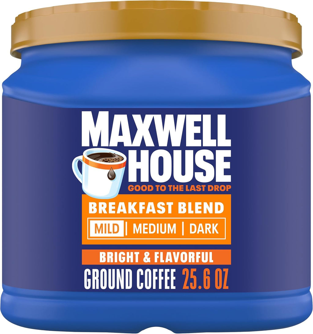 Maxwell House Breakfast Blend Mild Roast Ground Coffee, 25.6 oz Canister