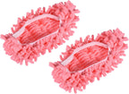 MECCANIXITY Washable Cleaning Shoes Cover Multifunction Chenille Duster Mop Slippers Foot Socks for House Floor, Pack of 2 Pink