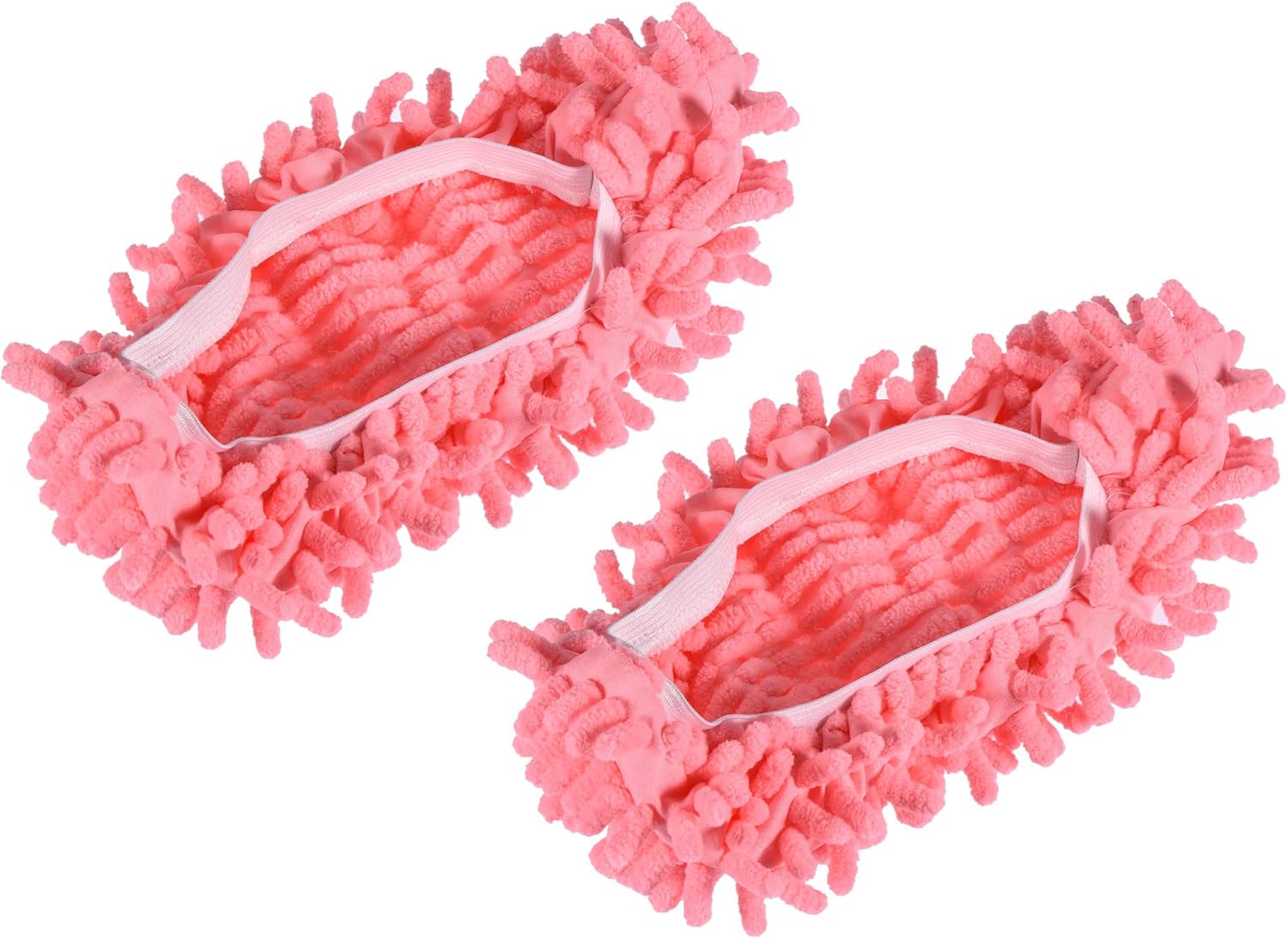 MECCANIXITY Washable Cleaning Shoes Cover Multifunction Chenille Duster Mop Slippers Foot Socks for House Floor, Pack of 2 Pink