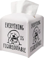Tissue Box Gifts with Leather Cover Square, Cute Dog Print Gifts Ideas for Family Friends, Everything is Figureoutable, Bathroom Office Desk Decor, New Home Favor-(5.2 Inches) A51
