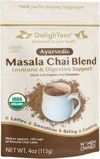 DelighTeas Organic Masala Chai Powder | Caffeine free, Unsweetened, Vegan, Keto | Ayurvedic Digestive Support blend for Chai Spice Tea | 100 Servings, 4oz