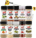 June Street Market New Kitchen Starter 10 Piece Gift Set with Basil, Cayenne, Chili Powder, Cumin, Garlic, Italian, Onion Powder, Oregano, Rosemary, Paprika and Blank Recipe Cards (style may vary)