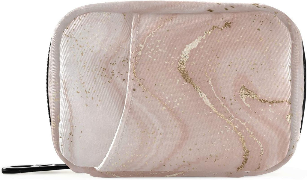 Rose Gold Glitter Marble Pill Case, Weekly Portable Pill Bag Container 7 Days Pill Box Organizer Vitamin Supplement Holder with Zipper for Travel Family Business