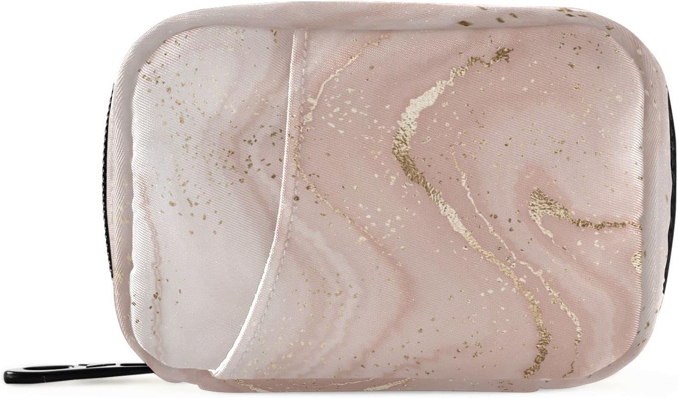 Rose Gold Glitter Marble Pill Case, Weekly Portable Pill Bag Container 7 Days Pill Box Organizer Vitamin Supplement Holder with Zipper for Travel Family Business