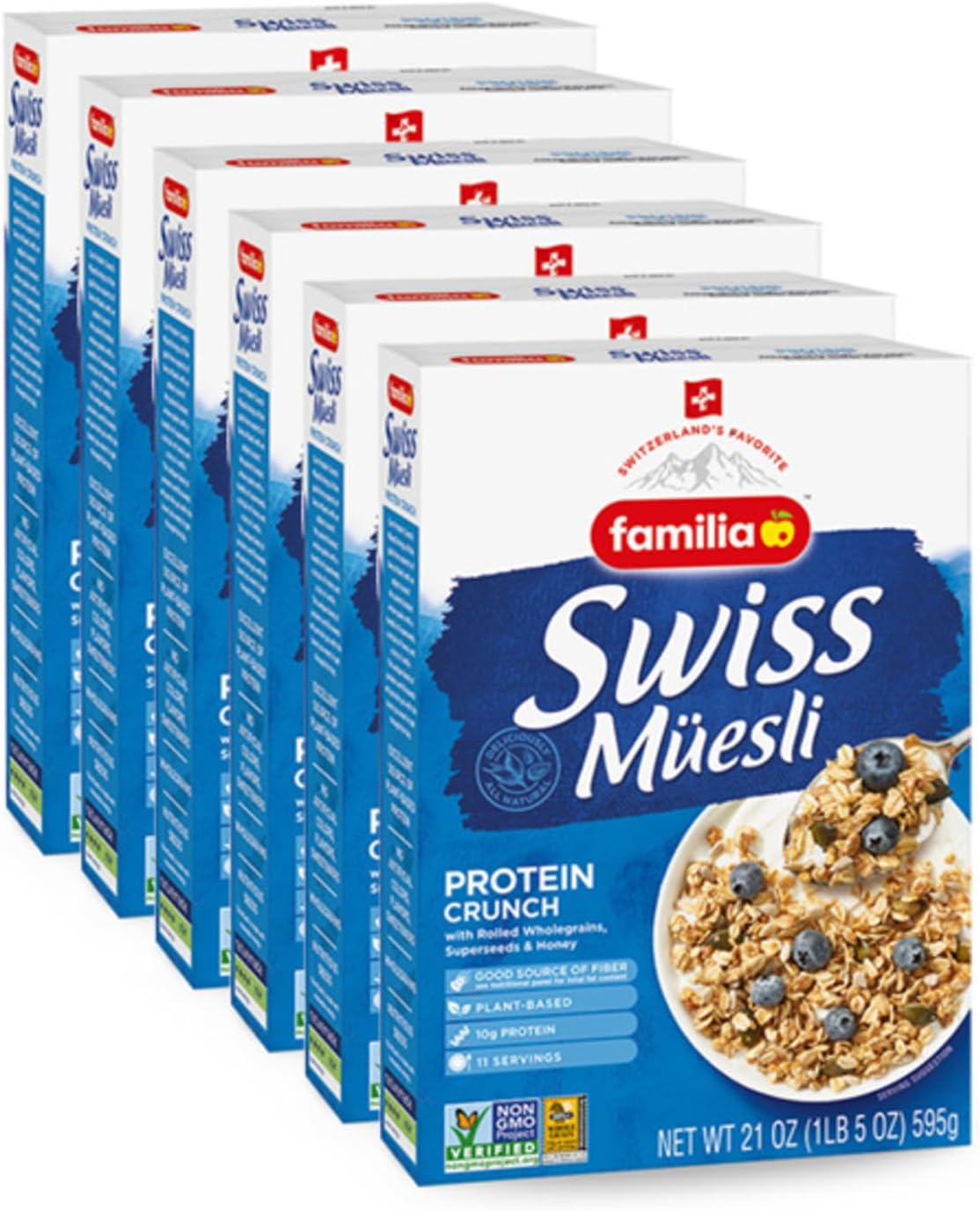 Familia Swiss Muesli Protein Crunch, Energy-Packed Cereal with Superseeds & Honey, 21oz (Pack of 6)