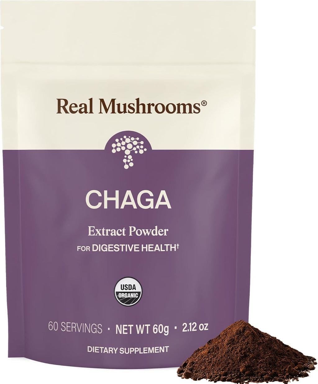 Real Mushrooms Chaga Mushroom Powder – Organic Chaga Extract from Fruiting Body – for Daily Wellness & Energy Support – Vegan, Non-GMO, 60 Servings Mushroom Supplement