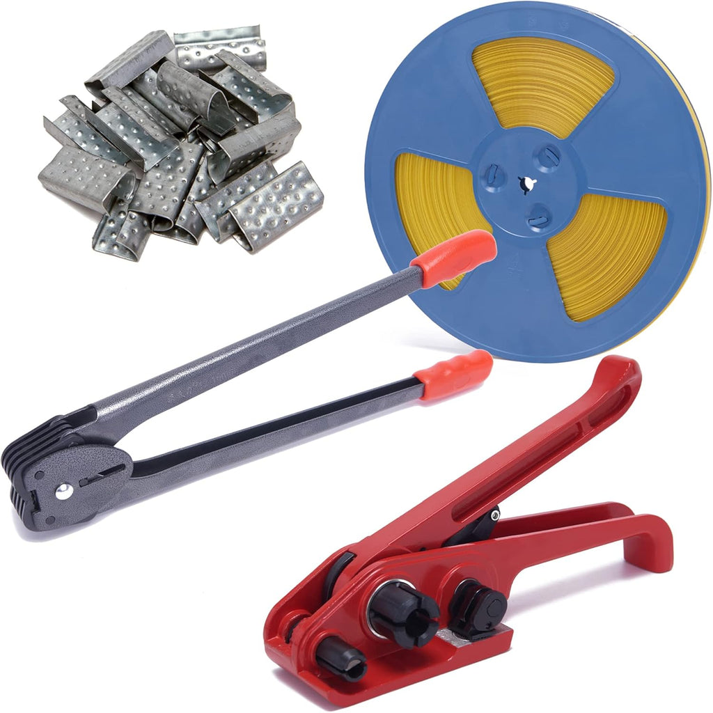 All-in-One Banding Strapping Kit with Poly Strapping Tensioner, 3200" PP Band, 100 Metal Seals, and Sealer Tools