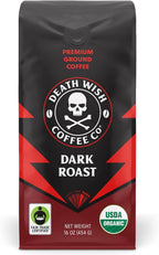Death Wish Coffee, Organic and Fair Trade Dark Roast Ground Coffee, 16 oz