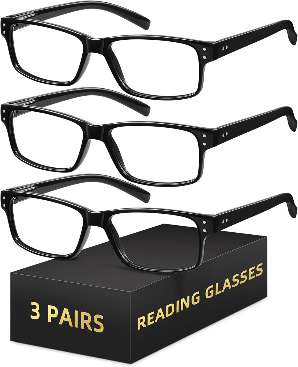 3Pairs Reading Glasses Men - Blue Light Blocking with Spring Hinge Square Readers for Men Women Anti Eyestrain