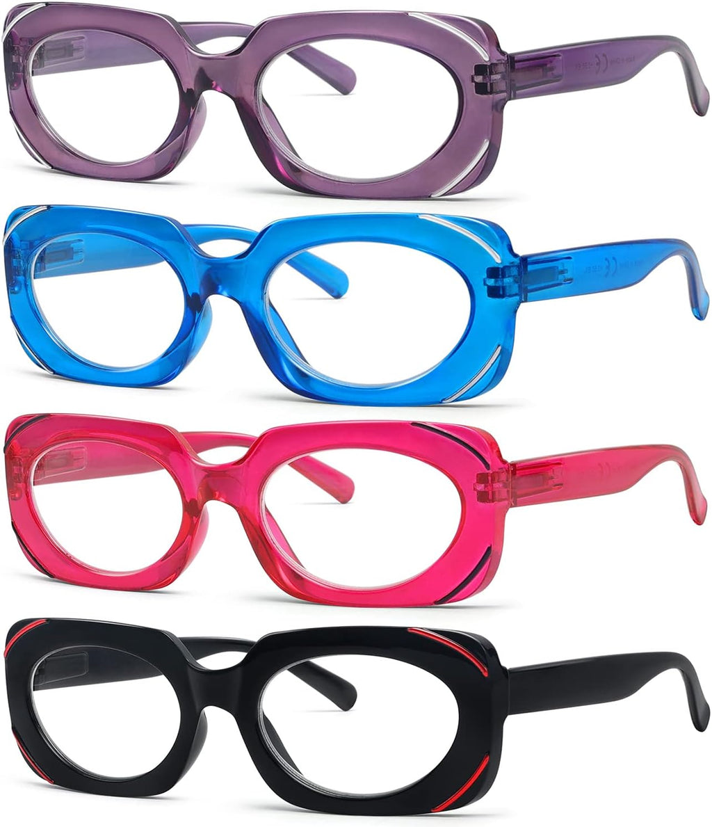 Eyekepper 4 Pack Rectangle Reading Glasses for Women Stylish Readers