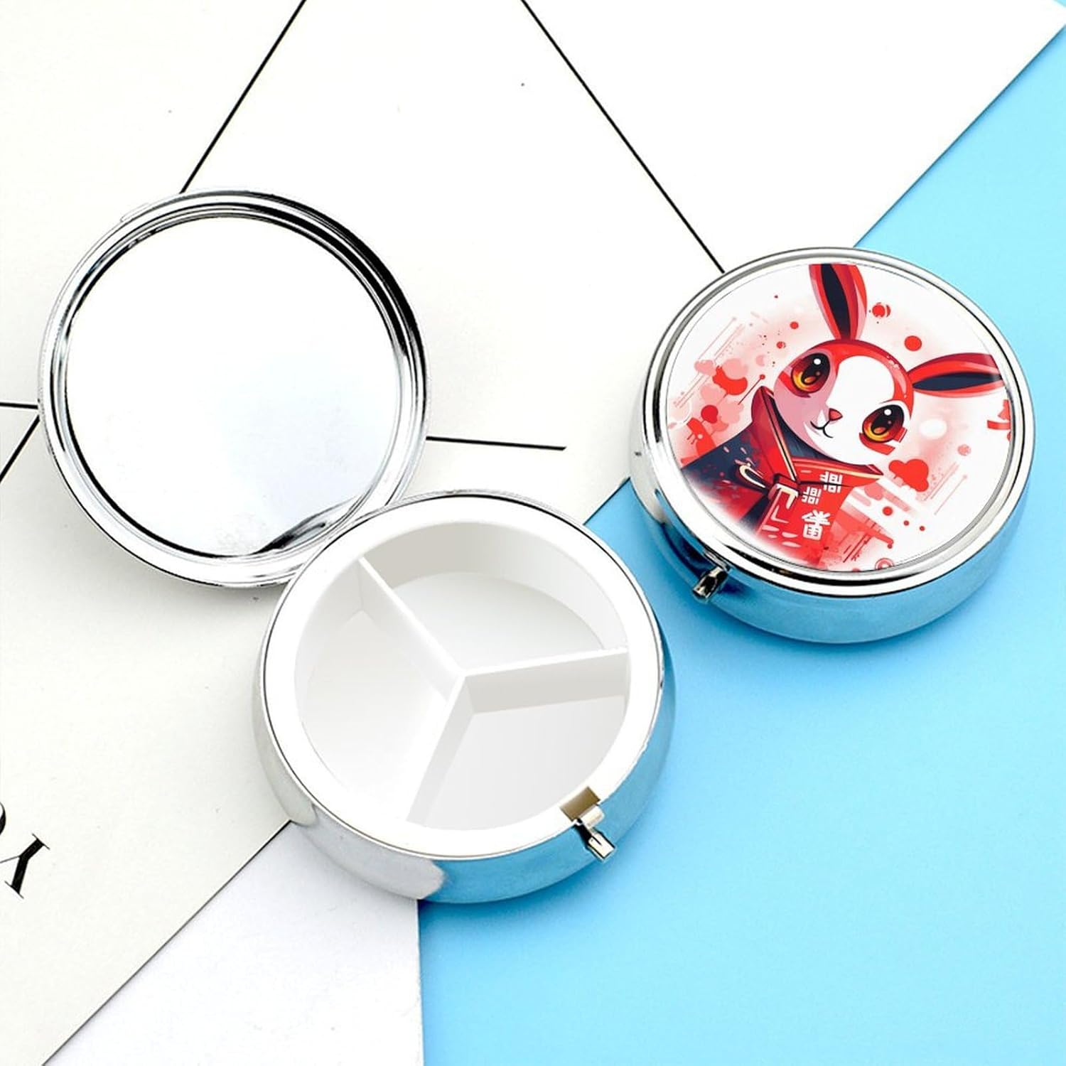 Pill Box Pill Case for Woman Weekly Pill Organizer with 3 Compartments Bunny Face Small Pillbox Pill Container Portable Vitamin Holder Boxes for Travel Medicine Organizer