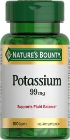 Nature's Bounty Potassium 99mg, Supports Fluid Balance and Muscle Activity, Involved in Normal Heart Function, Potassium Gluconate Dietary Supplement, Gluten Free, 1 Per Day, 100 Vegetarian Caplets