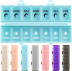 Foldable Pill Organizer Weekly 2 Times a Day, 7 Day Portable AM PM Travel Pill Case with Black&White Labels, Dual-Protection Daily Medicine Box, Large Pill Container for Vitamin/Supplement-Blue