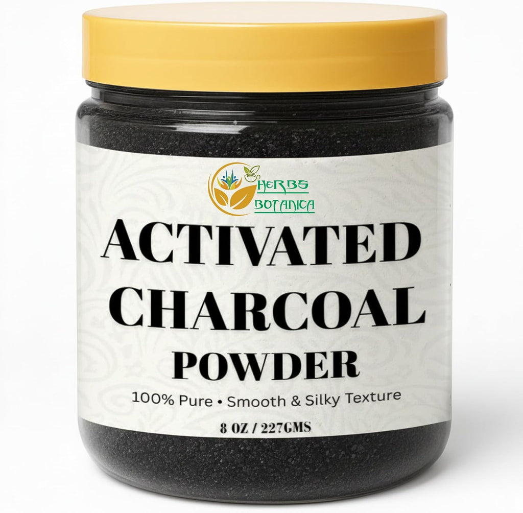 Herbs Botanica Activated Charcoal Powder, Food Grade Natural Detoxifier for Digestive Health, Teeth Whitening, Detoxification & Bug Bite Relief, 8 oz / 227 gm