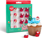 16 Pcs Edible Christmas Cake Decorations, Santa Claus Icing Decorations, Socks for Christmas Gingerbread House, Cupcakes, Cake, Cookies, and Cakecicles
