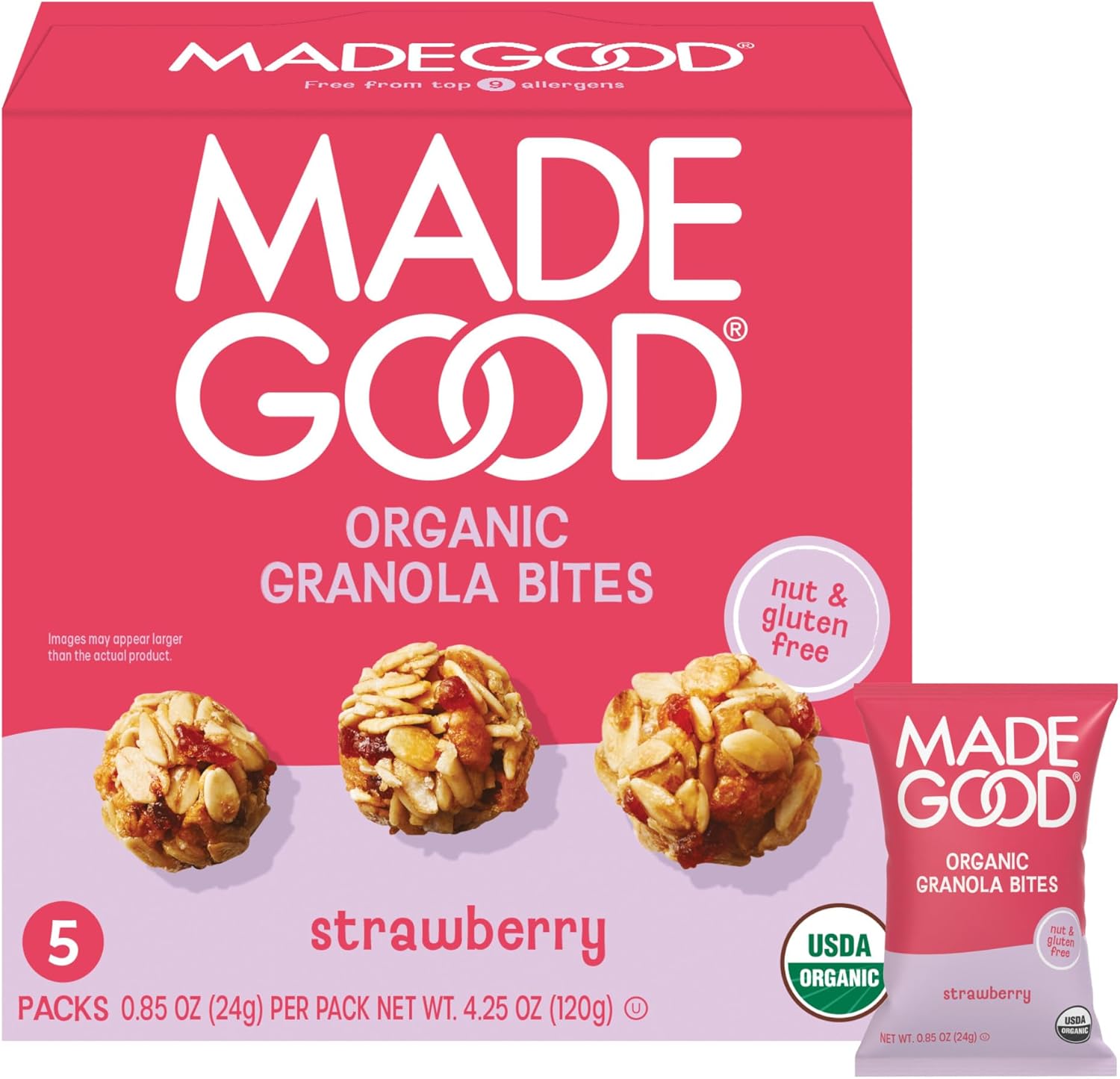 MadeGood Organic Strawberry Granola Bites, 5ct x 0.85oz