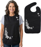 Modaliv Reusable Adult Bib for Women – Floral, Full-Cover Embroidered Eating Protector – Washable Bib for Seniors, Elderly, Dementia Care, Mom – Dignified Adaptive Clothing Gift