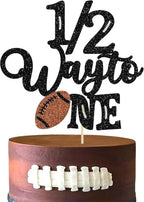 Gyufise 1Pc Soccer Half Way to One Cake Topper Glitter Rugby Happy 6 Months Birthday Cake Pick 1/2 Half Birthday Cake Decoration for Baby Half Year Old Birthday Party Decorations Supplies Brown
