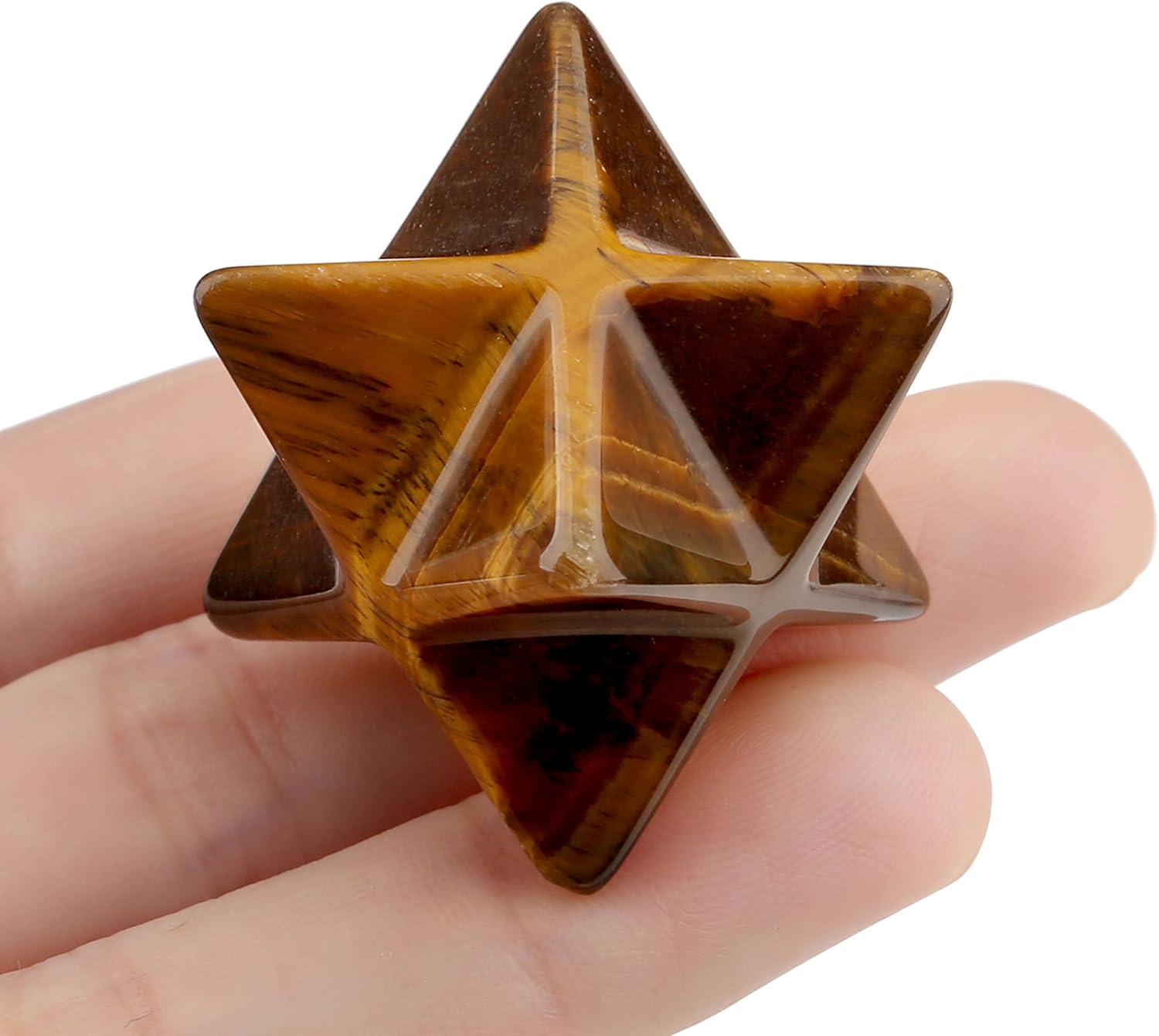 QINJIEJIE Tiger Eye Merkaba, Natural Crystal Healing Stones Sacred Meditation Energy Generator Reiki Crystal Grid Home Decor Protection Cleansing Spiritual Gifts, 3D Star Dodecahedron Crystal 1"
