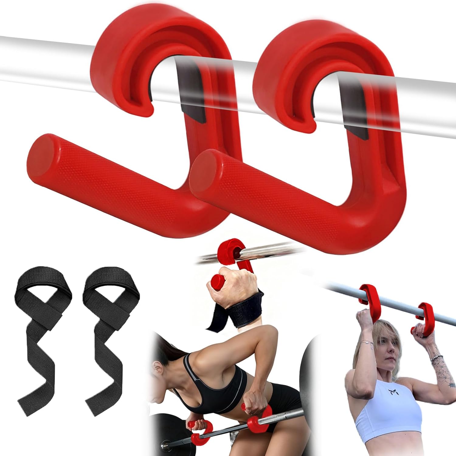 45/90 degree Neutral Grip Pull Up Handles with Lifting Straps - Heavy Duty Angled Barbell Grips & Pull Up Bar Grips for Home Gym, Deadlifts, Rows - Relieve Wrist & Shoulder Stress