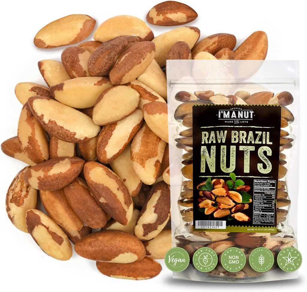 Premium Wild Harvested Raw Brazil Nuts, 1 lb (16oz) – High Selenium, Batch Tested Peanut & Gluten Free, Non-GMO, Kosher, Resealable Bag