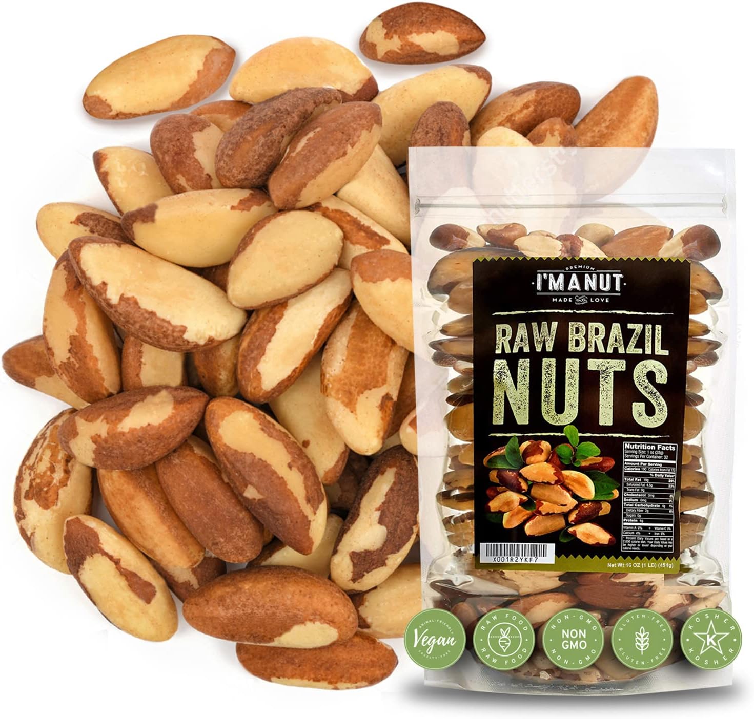 Premium Wild Harvested Raw Brazil Nuts, 1 lb (16oz) – High Selenium, Batch Tested Peanut & Gluten Free, Non-GMO, Kosher, Resealable Bag