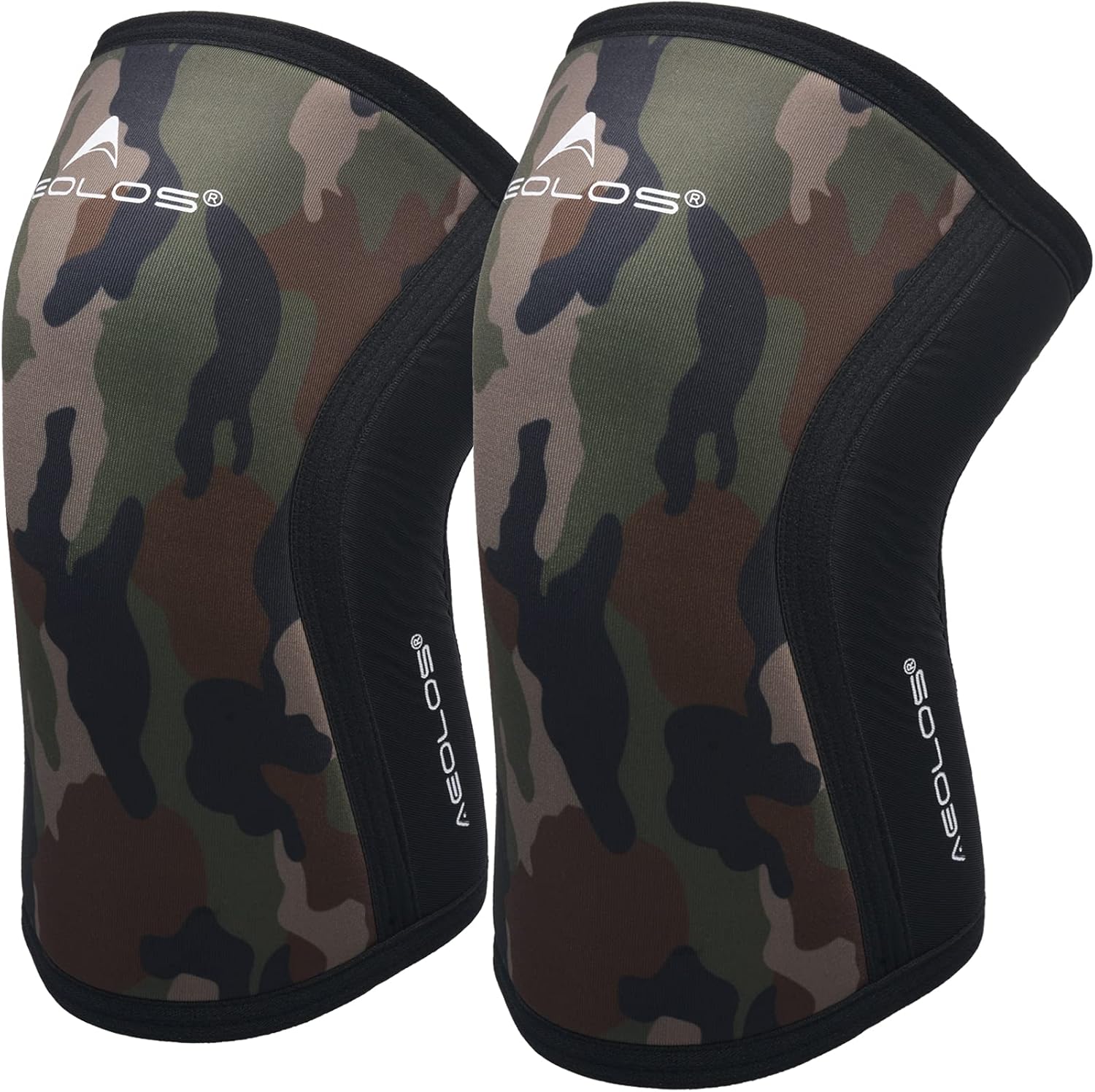 AEOLOS Knee Sleeves (1 Pair)，7mm Compression Knee Braces for Heavy-Lifting,Squats,Gym and Other Sports(X-Large,Camo&Black)