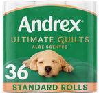 Andrex Ultimate Quilts Toilet Tissue 36 Rolls with Aloe Vera Fragrance, Air Pocket Technology for Soft, Thick Sheets - Bulk Pack of 36 Quilted Toilet Rolls, FSC Certified
