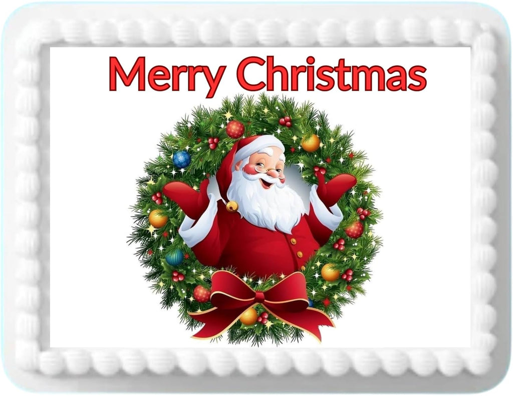 Edible Cake Topper Santa Christmas 8.5 x 11inch Custom Personalize Holiday