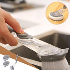 Generic Dish Brush with Soap Dispenser Dish Scrubber with 2 Replaceable Brush Heads 2024 New Kitchen Dish Scrub Brush with 9"" Handle Dish Cleaning Brush Dish Wand for Dishes, Pots, Gray