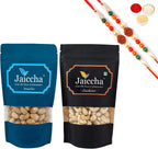 Jaiccha Ghasitaram Rakhi Gifts for Brothers Rakhi Dryfruits - Cashews 100 GMS and Pistachios 100 GMS Pouches with 2 Rudraksh Rakhis