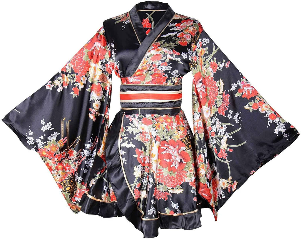 Kimono Costume Adult Japanese Geisha Floral Patten Gown Blossom Bathrobe Sleepwear With Obi Belt