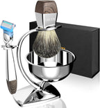 GRUTTI Shaving Kit for Men, 4 in 1 Shaving set Includes Badger Brush, Safety Mens Razor, Shaving Stand, Soap Bowl, Compatible with Fusion 5, Come with Gift Box for Boyfriend Husband Dad Fathers Day