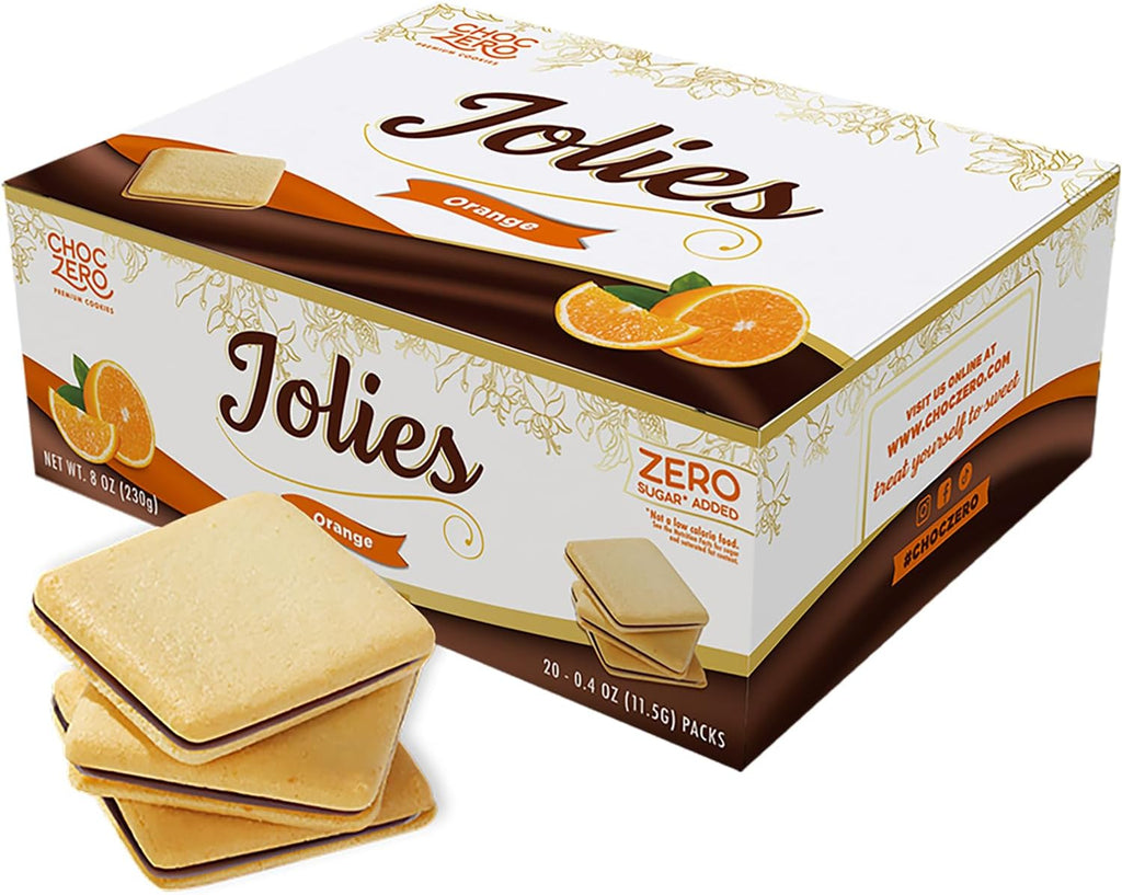 ChocZero Chocolate Cookies, Dark Orange Jolies, Gluten Free, Sugar Free, 20 Crispy Chocolate Filled Keto Cookies with Real Orange, 8 Ounce