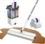 Mop and Bucket Set with Wringer,Separate Clean Dirty Water, Self Wringing Microfiber Dust Flat Mop for Hardwood Floors, Kitchen, Wall Cleaner -with 4 Washable Microfiber Pads