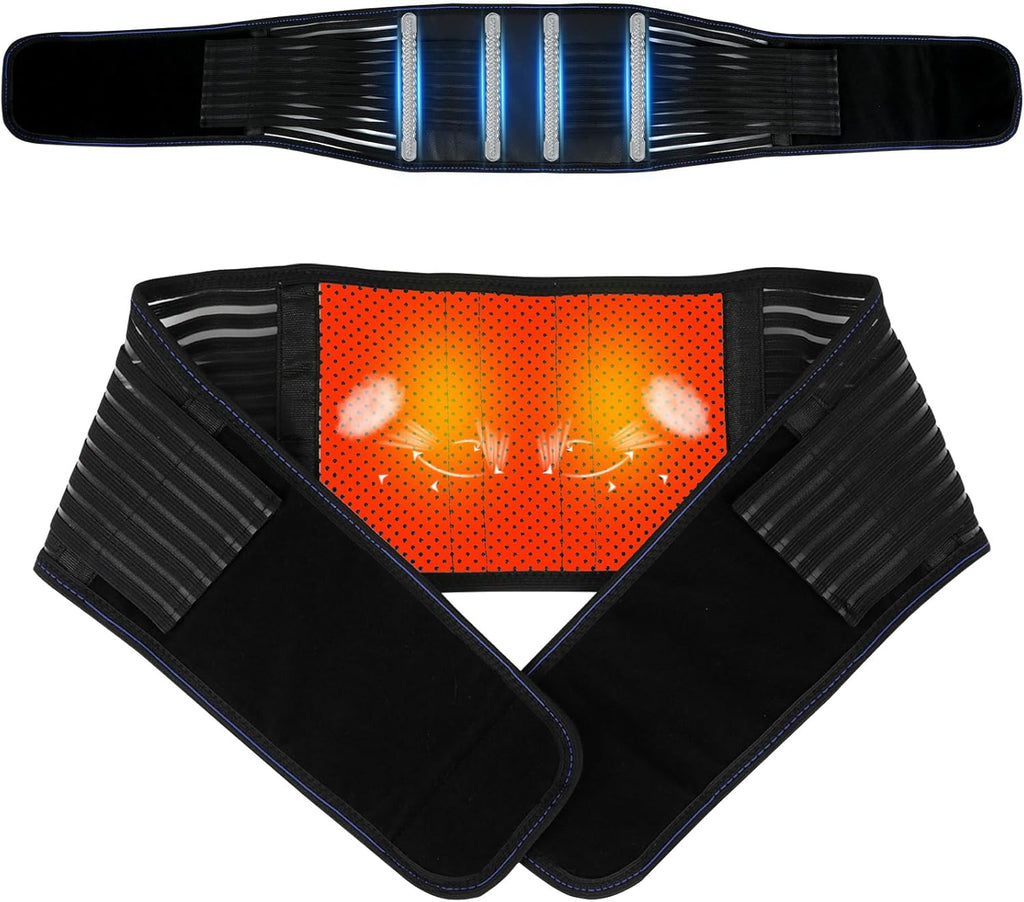 Back Brace for Lower Back Pain Relief, Lumbar Support Belt for Work for Men&Women with Magnet, 4 Reinforced Stays, Self Heating Adjustable Back Support for Sciatica, Herniated Disc, Scoliosis (Large)
